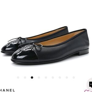 Chanel black ballet flats patent leather toe size 36.5